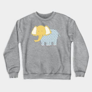 Adorable Friendly Elephant lover Blue and Yellow Pattern Design Crewneck Sweatshirt